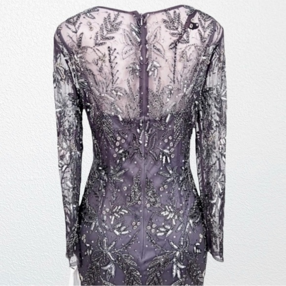 NEW Camille La Vie Long Sleeve Beaded V-Neck Godet Dress Gunmetal Gray SZ 10 - Picture 7 of 13